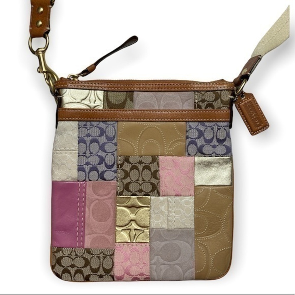 Coach vintage y2k purple tan pink patchwork crossbody swingpack